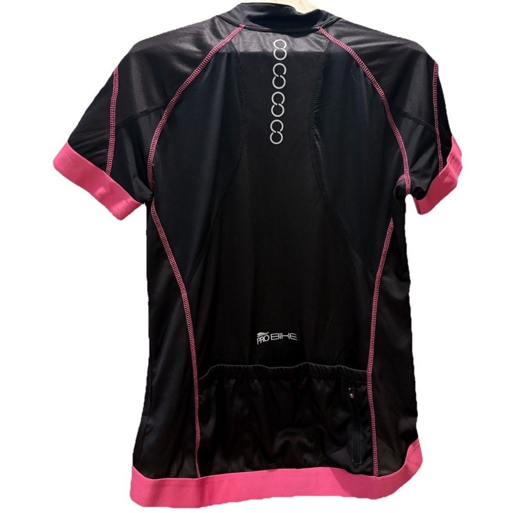 Crivit Pro Women Cycling Jersey Black Pink BIking Sz L  Active Pockets Full Zip